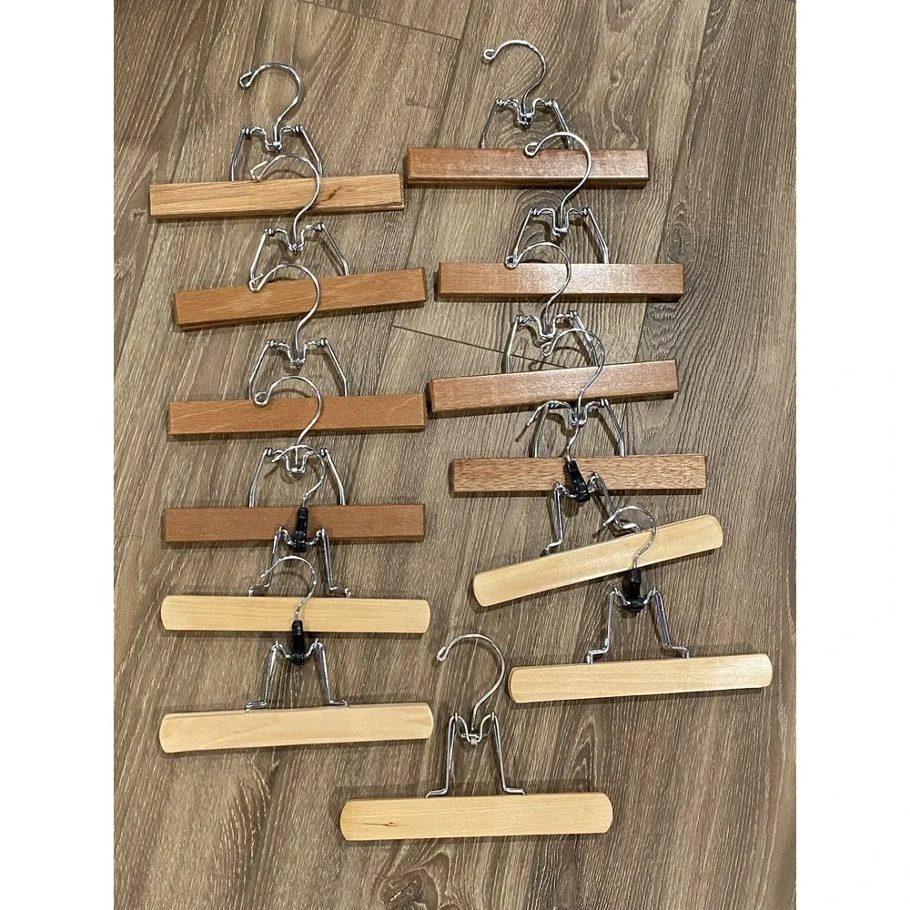 Vintage LOT of 13 Wood Metal Clamp Clothes Hangers 9